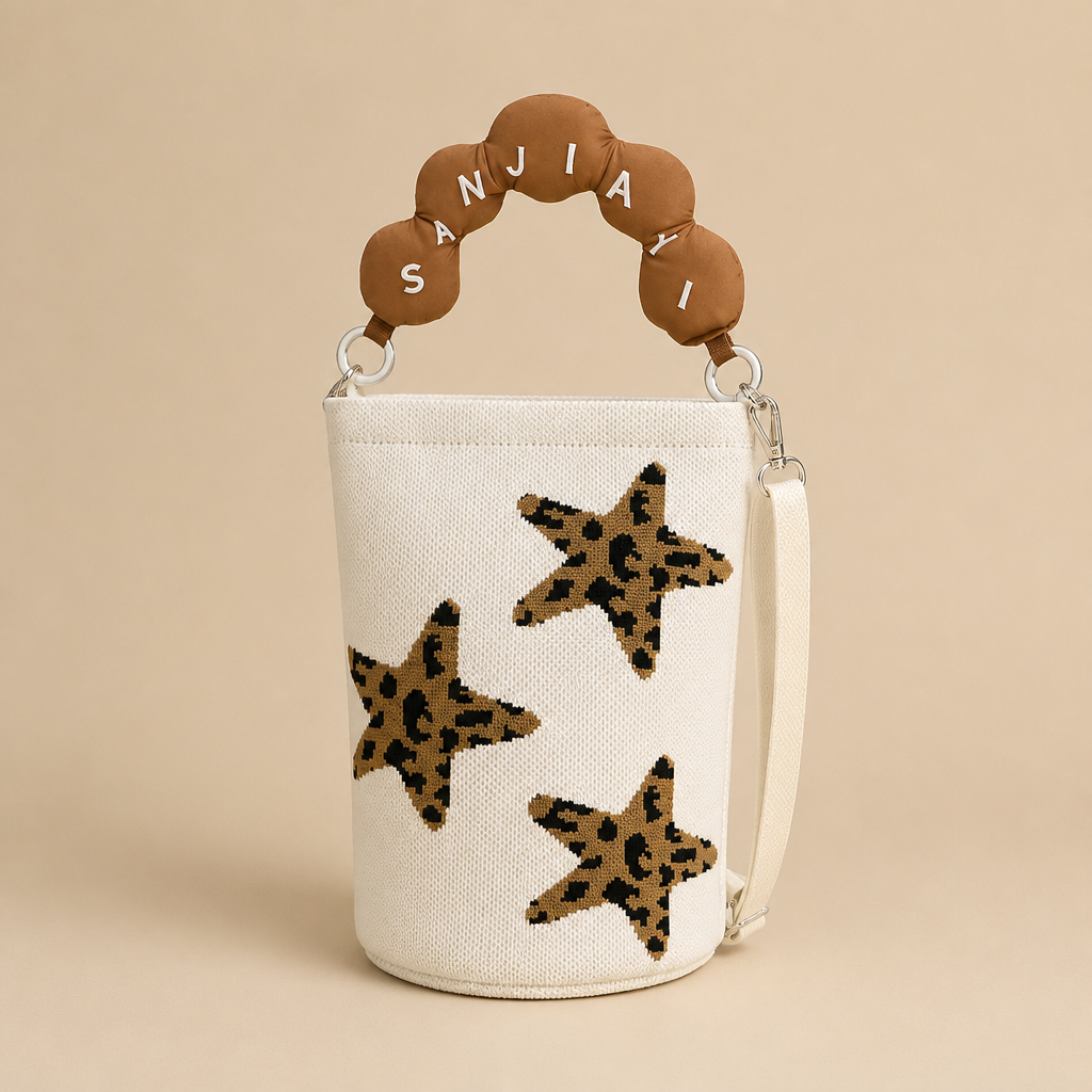Ulf | Womens Bucket Bag Knitted Crossbody Shoulder Handbag, Beige