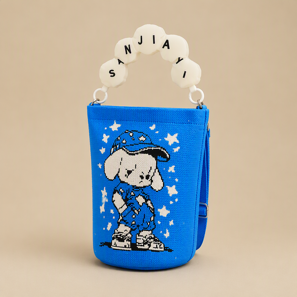 Ulf | Womens Bucket Bag Knitted Crossbody Shoulder Handbag, Blue