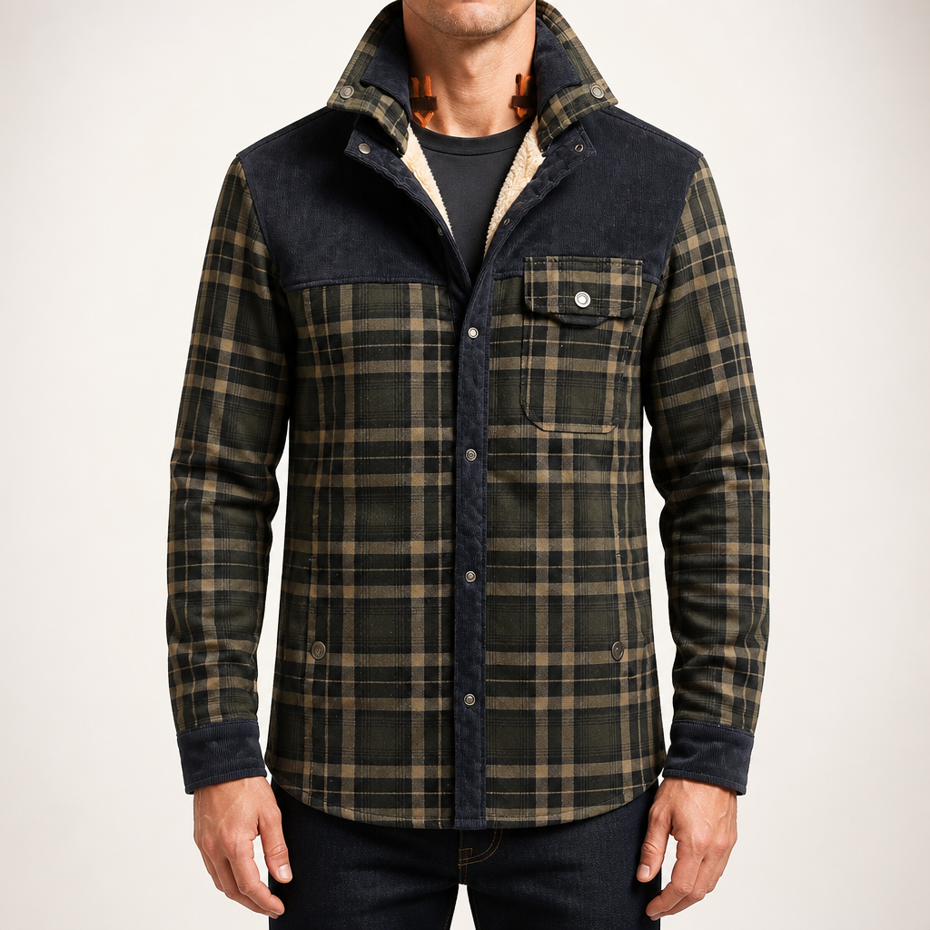 Ulric | Mens Fleece Lined Flannel Shirt Winter Light Jacket, Black