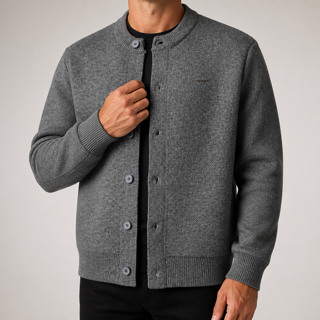 Ulric | Mens Bomber Casual Loose Solid Baseball Collar Jacket, Dark Grey