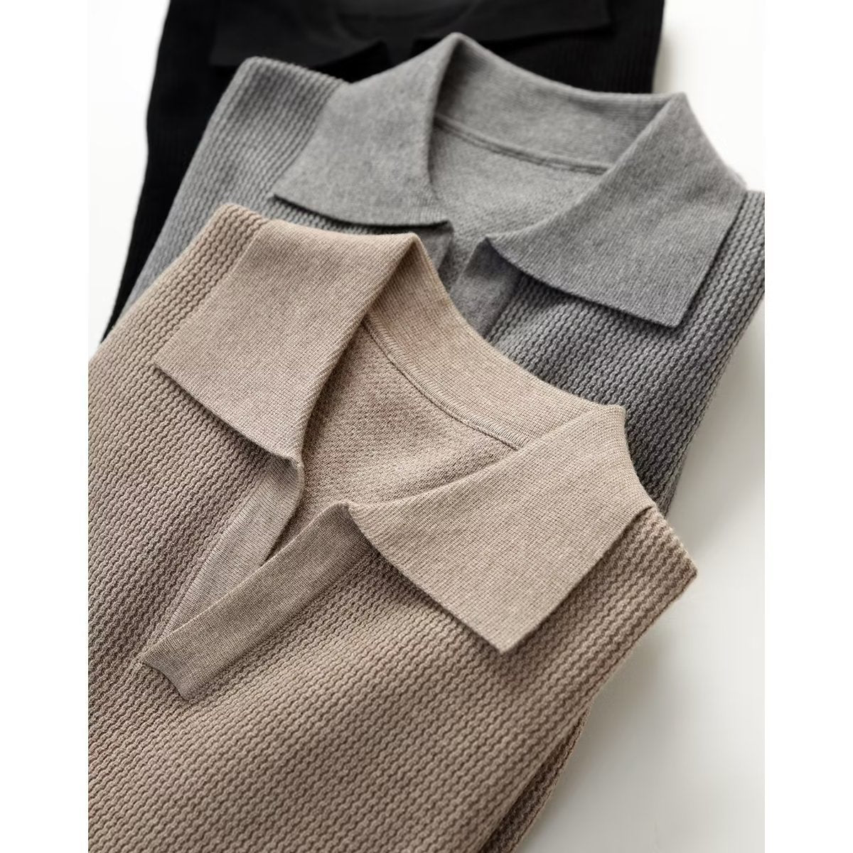 Ulric | Mens Knitted Long Sleeve Solid Colour Lapel Polo Polo Shirt - 3