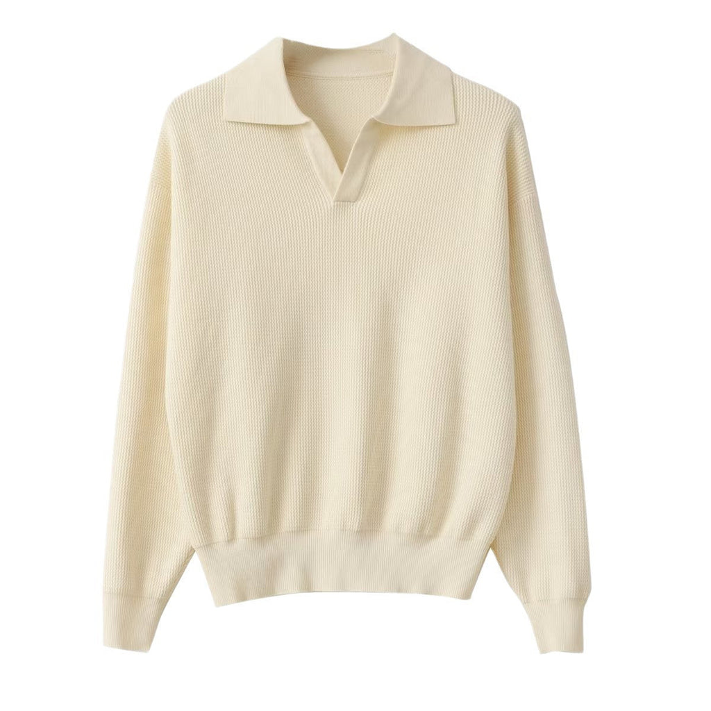 Ulric | Mens Knitted Long Sleeve Solid Colour Lapel Polo Polo Shirt - 5