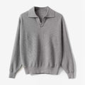 Ulric | Mens Knitted Long Sleeve Solid Colour Lapel Polo Polo Shirt - Grey