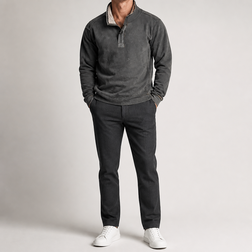 Ulric | Mens Sweatshirt Zip Up Stand Collar Fleece Lined Jumper, Gray