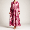 Ulric | Womens Dress Printed Long Sleeve V Neck Loose Maxi Dress, Rose Red