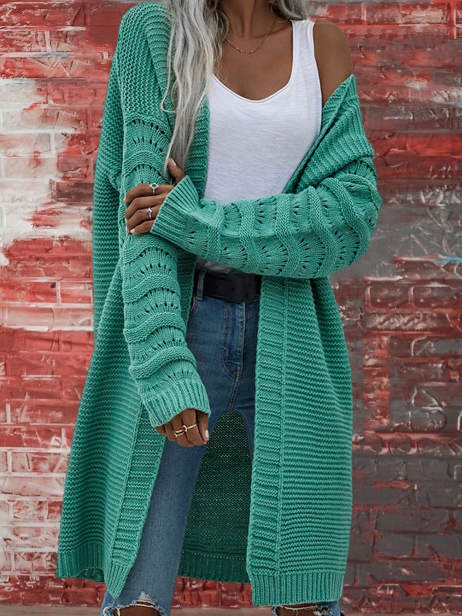 Ursula | Womens Knitted Longline V Neck Cardigan, Green