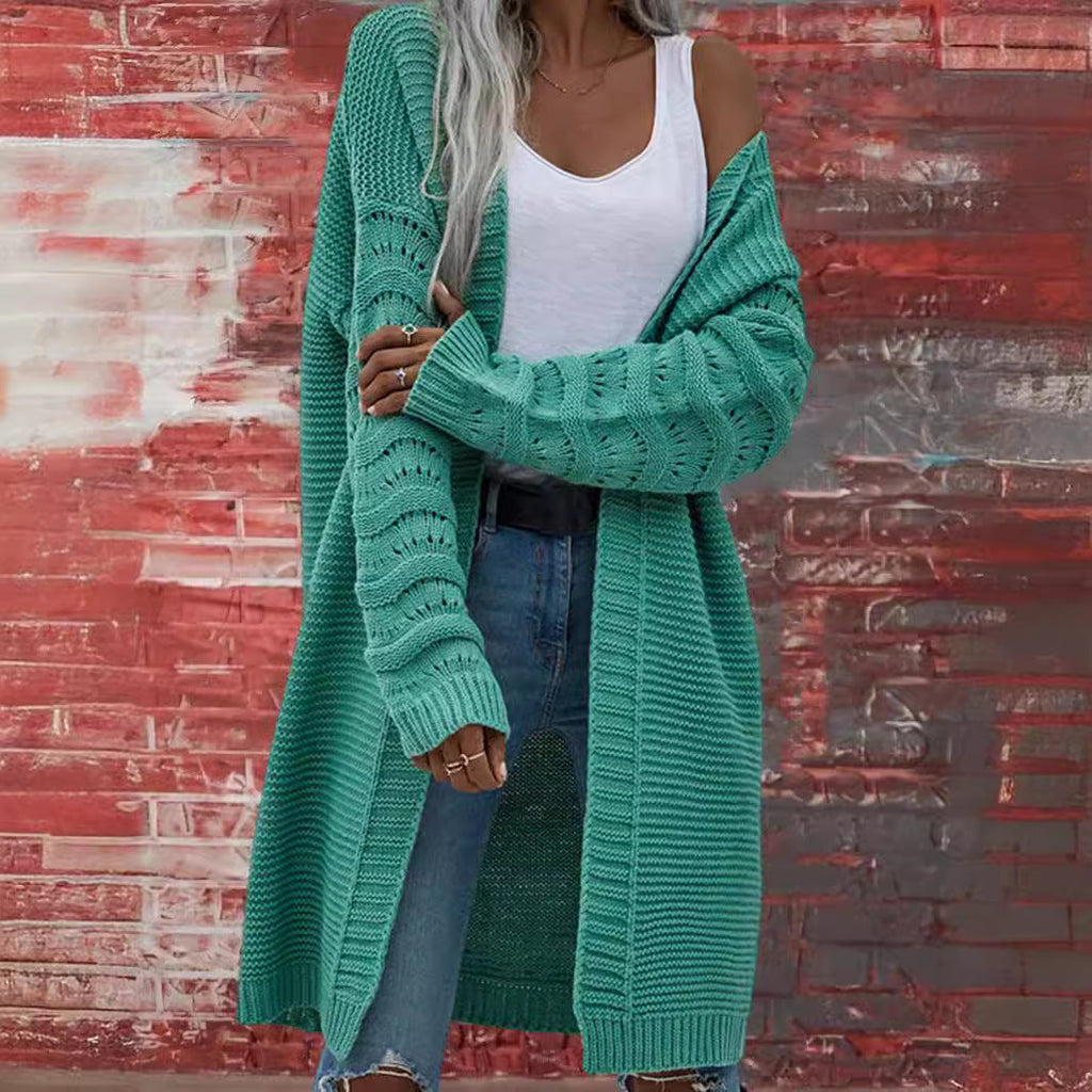 Ursula | Womens Knitted Longline V Neck Cardigan, Green