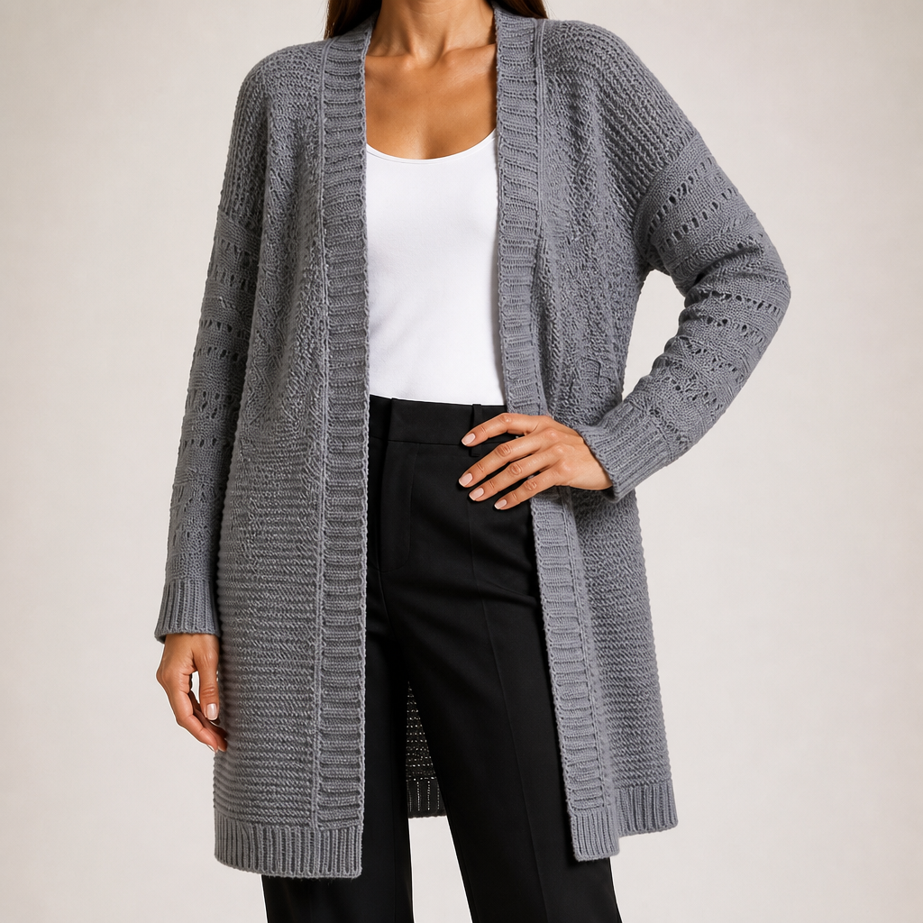 Ursula | Womens Knitted Longline V Neck Long Cardigan, Grey