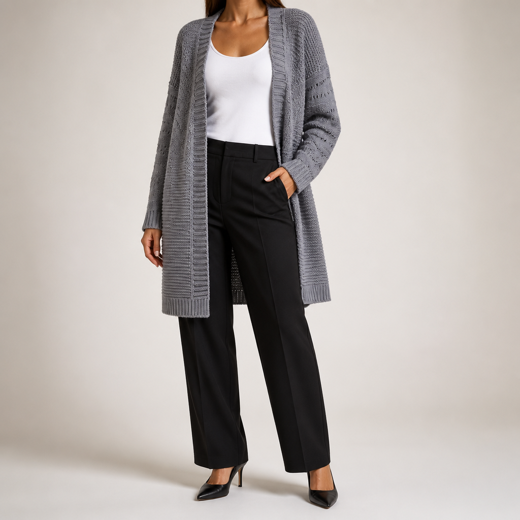 Ursula | Womens Knitted Longline V Neck Long Cardigan, Grey