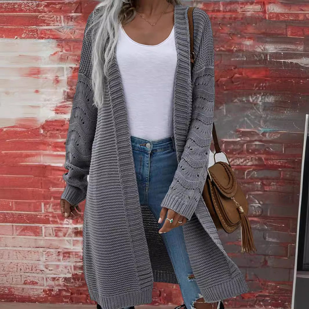 Ursula | Womens Knitted Longline V Neck Cardigan, Grey