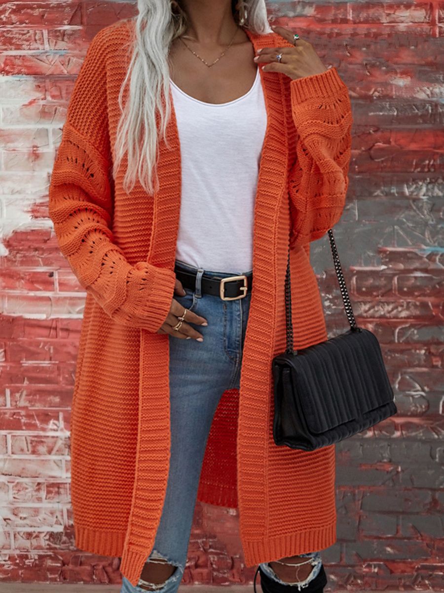 Ursula | Womens Knitted Longline V Neck Cardigan, Orange