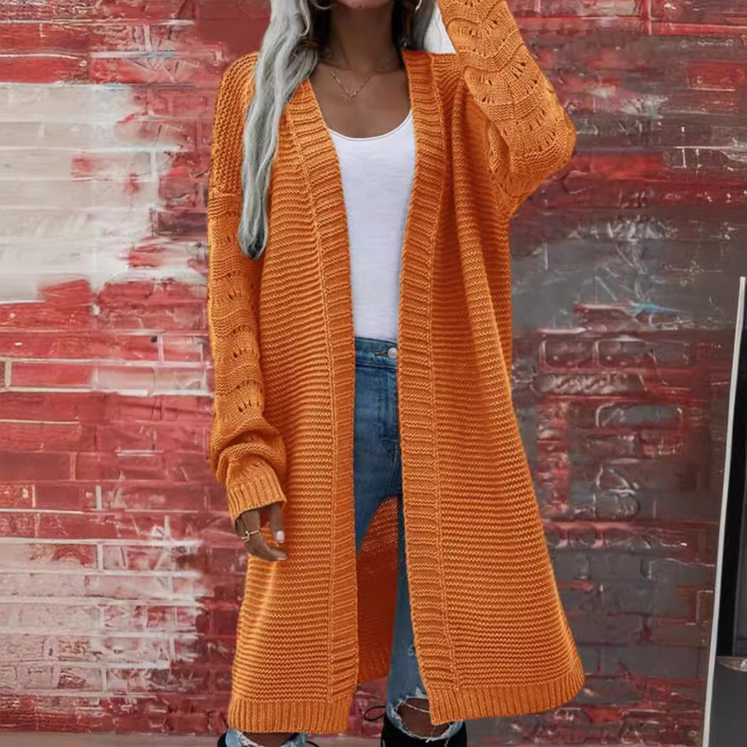 Ursula | Womens Knitted Longline V Neck Cardigan, Orange