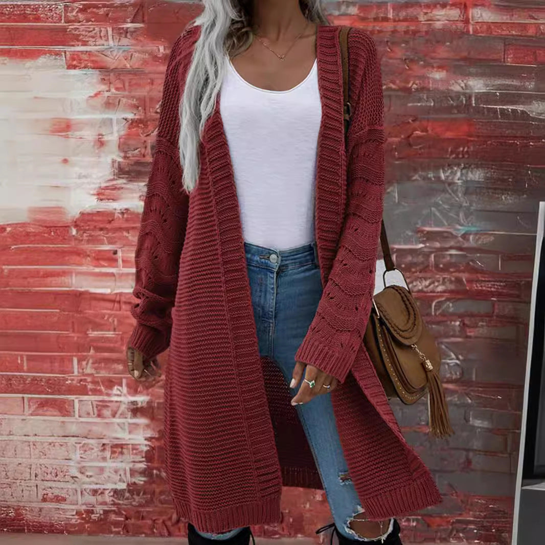 Ursula | Womens Knitted Longline V Neck Cardigan, Red