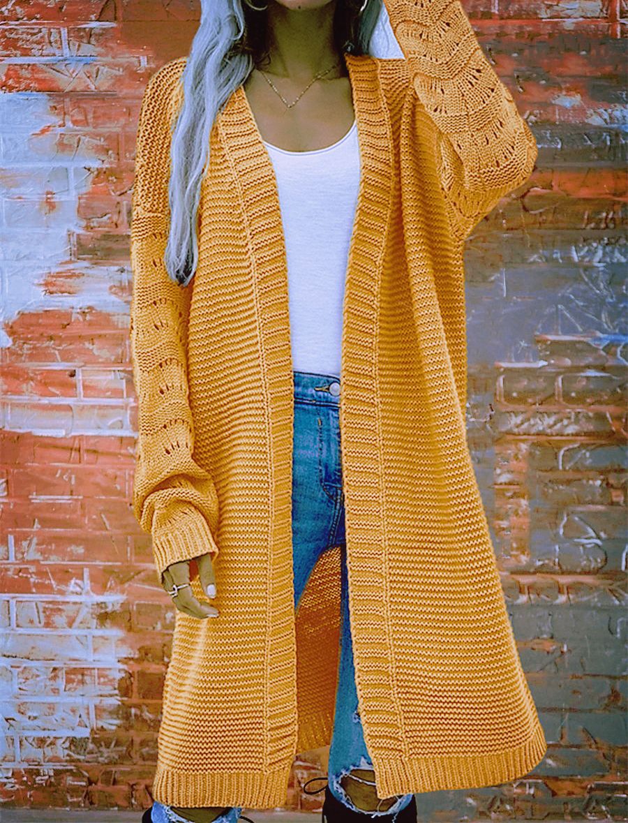 Ursula | Womens Knitted Longline V Neck Cardigan, Turmeric