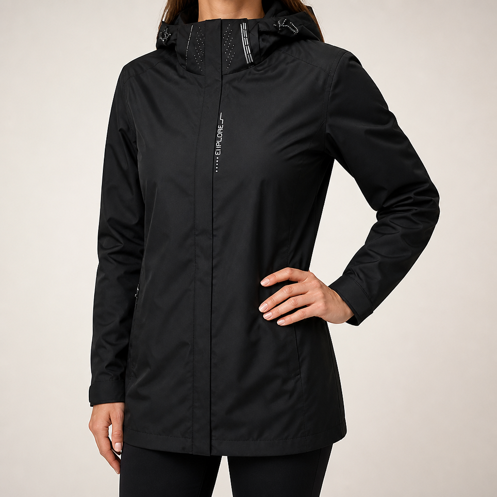 Ushi | Womens Waterproof Jacket Windproof Hooded Ski Outdoor Coat, Black