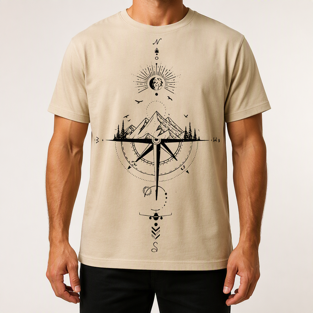 Vaughn | Mens Drop Shoulder Graphic Print T Shirt, Khaki
