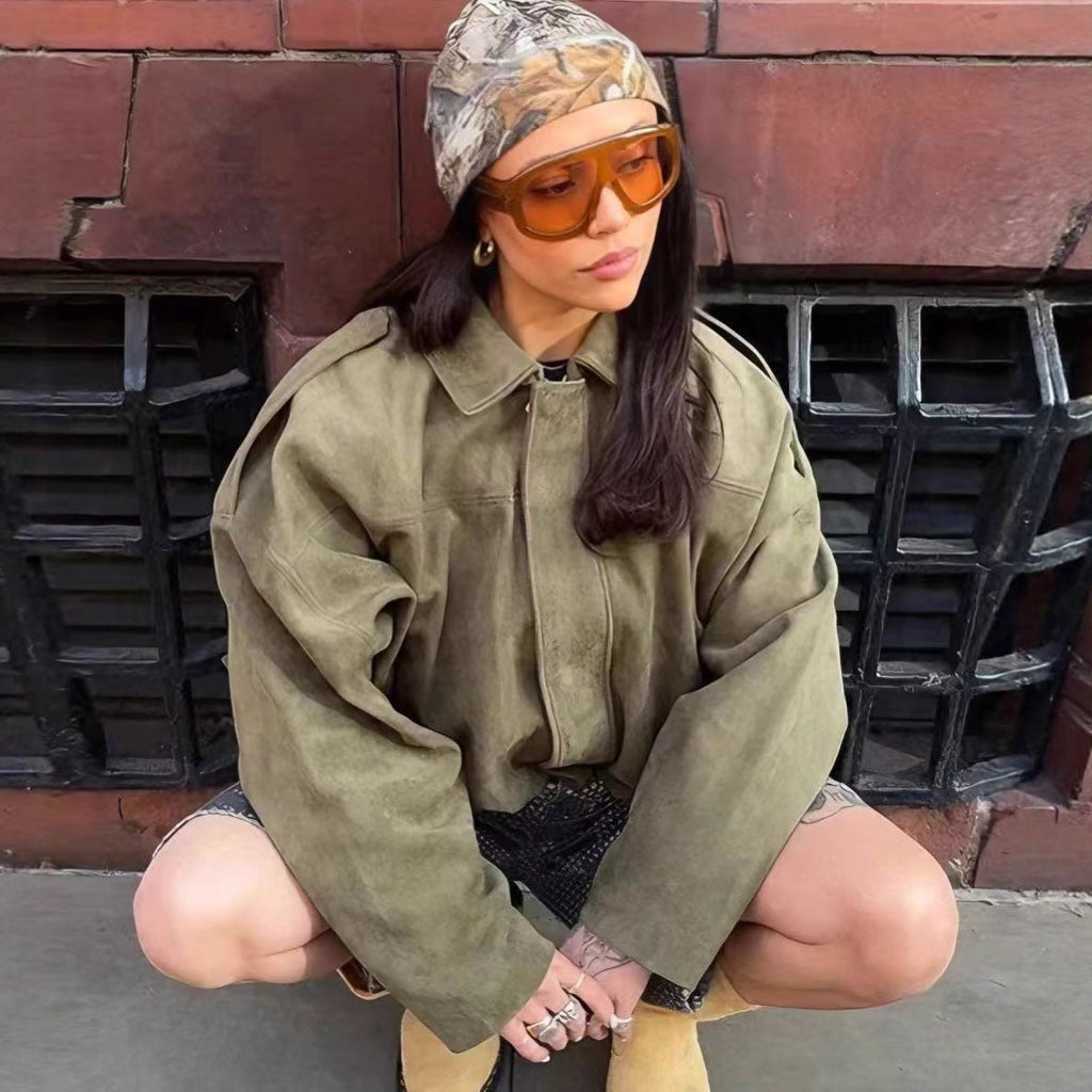 Vera | Womens Suede Aviator Bomber Jacket - 1