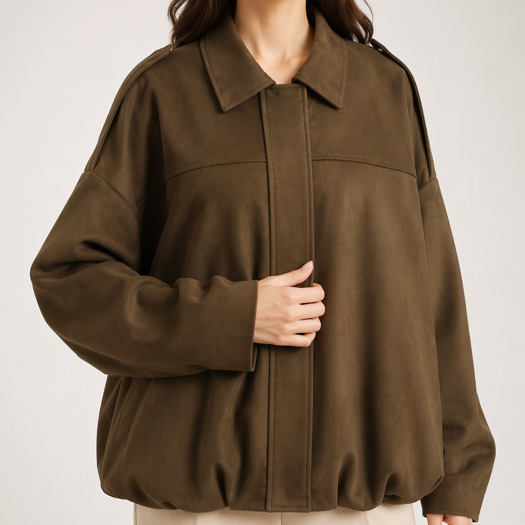 Vera | Womens Suede Aviator Bomber Zip Up Jacket, Dark Brown