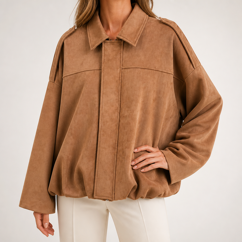 Vera | Womens Suede Aviator Bomber Zip Up Jacket, Dark Khaki
