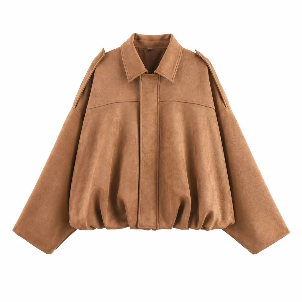 Vera | Womens Suede Aviator Bomber Jacket - Dark Khaki