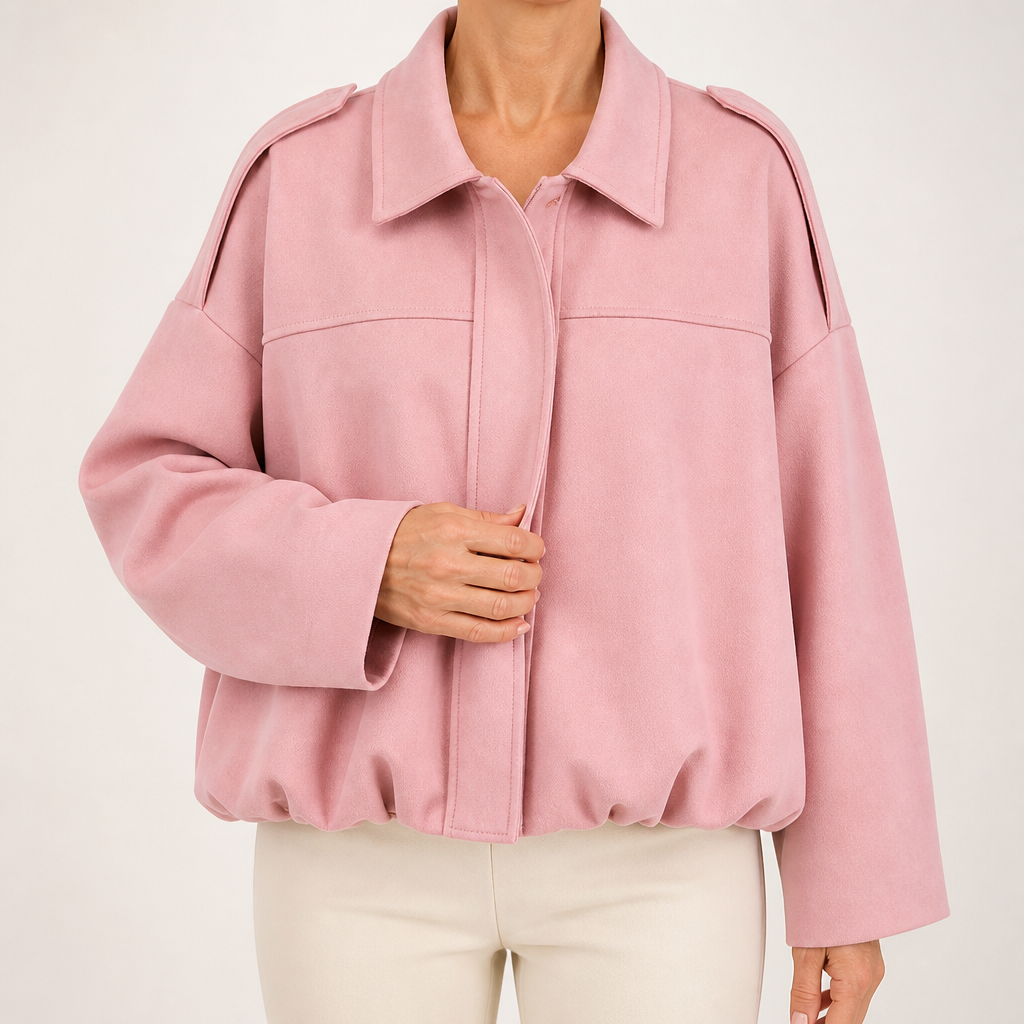 Vera | Womens Suede Aviator Bomber Zip Up Jacket, Pink
