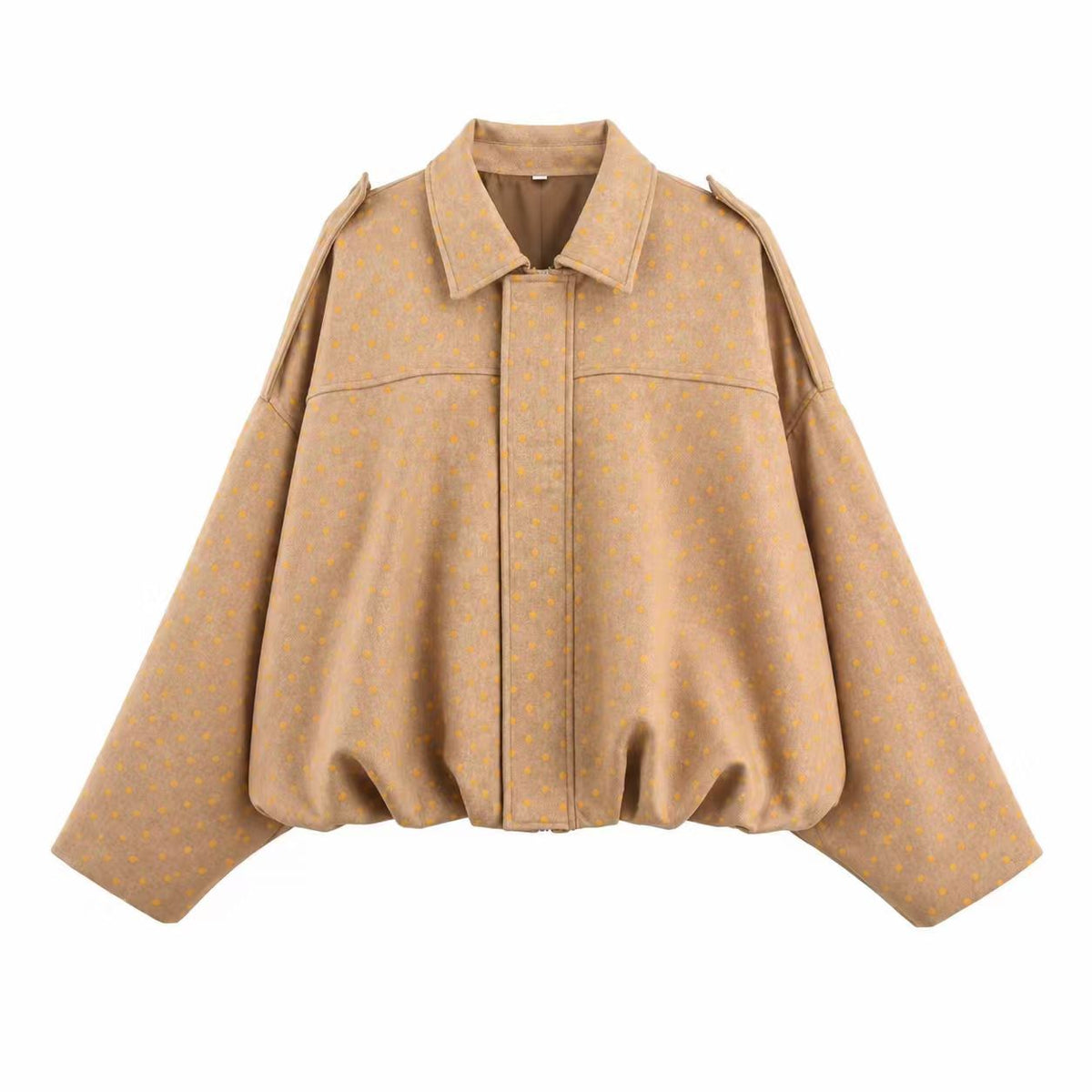 Vera | Womens Suede Aviator Bomber Jacket - Polka Dot Khaki
