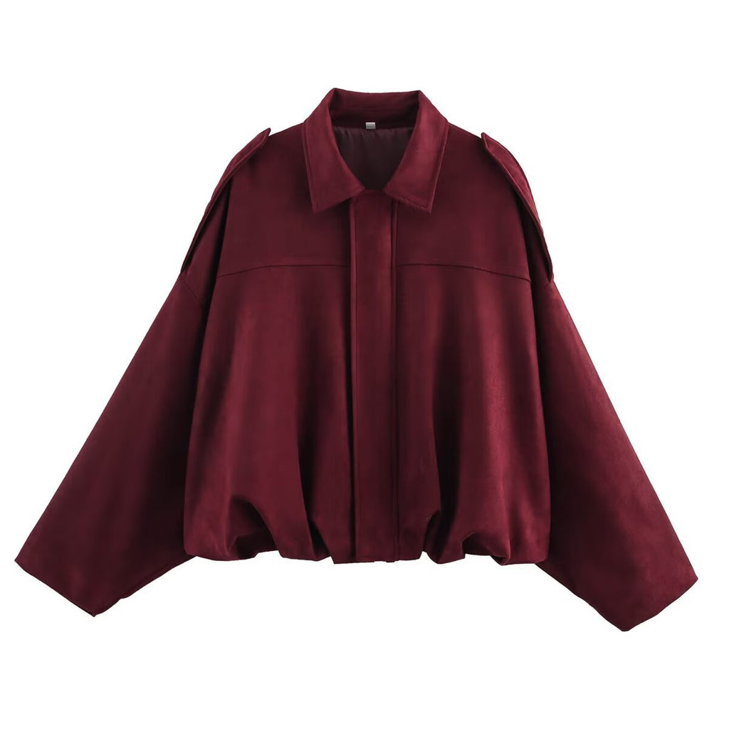 Vera | Womens Suede Aviator Bomber Jacket - Red