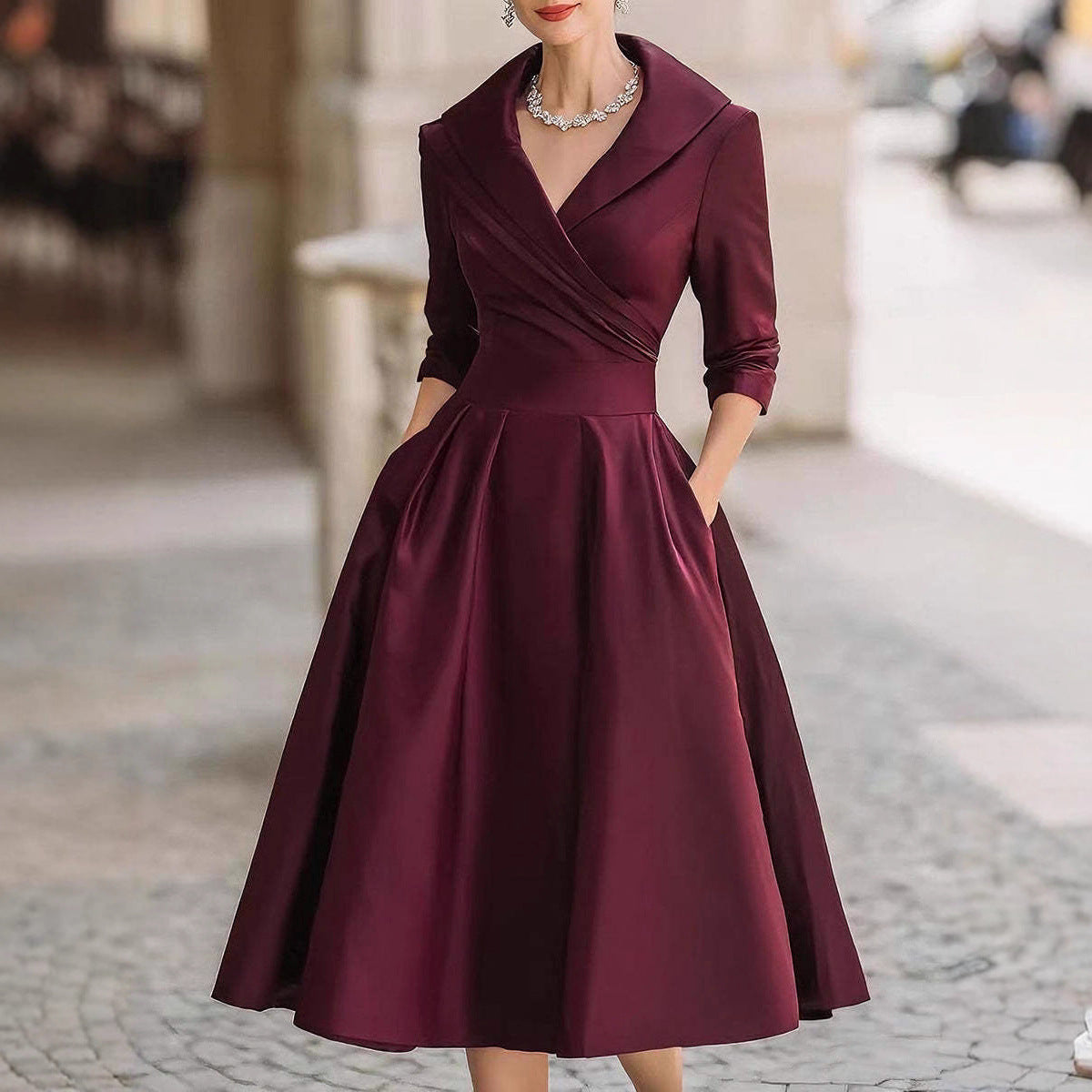 Verena | Womens Long Sleeve Waist Cinching Elegant Maxi Wedding Guest Dresses - 3