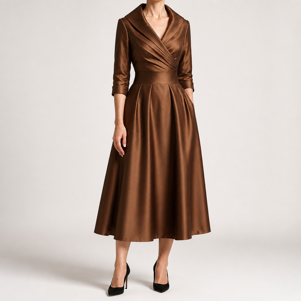 Verena | Womens Wedding Guest Dresses Long Sleeve Maxi Elegant Evening Dress, Brown