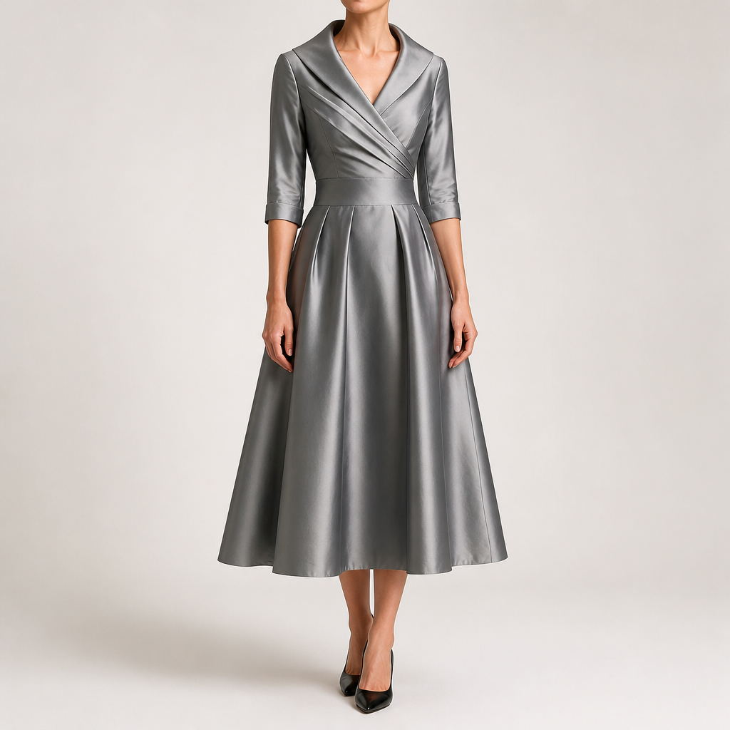 Verena | Womens Wedding Guest Dresses Long Sleeve Maxi Elegant Evening Dress, Grey