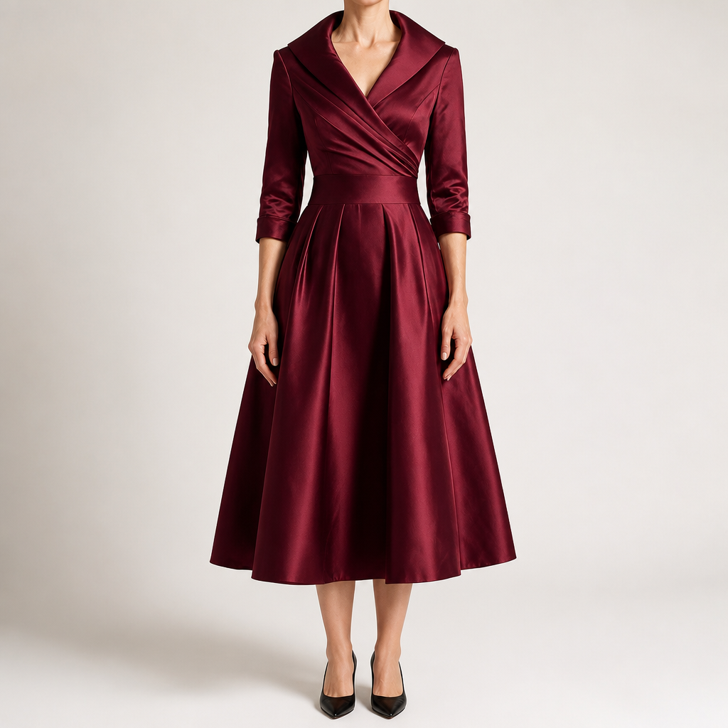 Verena | Womens Wedding Guest Dresses Long Sleeve Maxi Elegant Evening Dress, Wine Red
