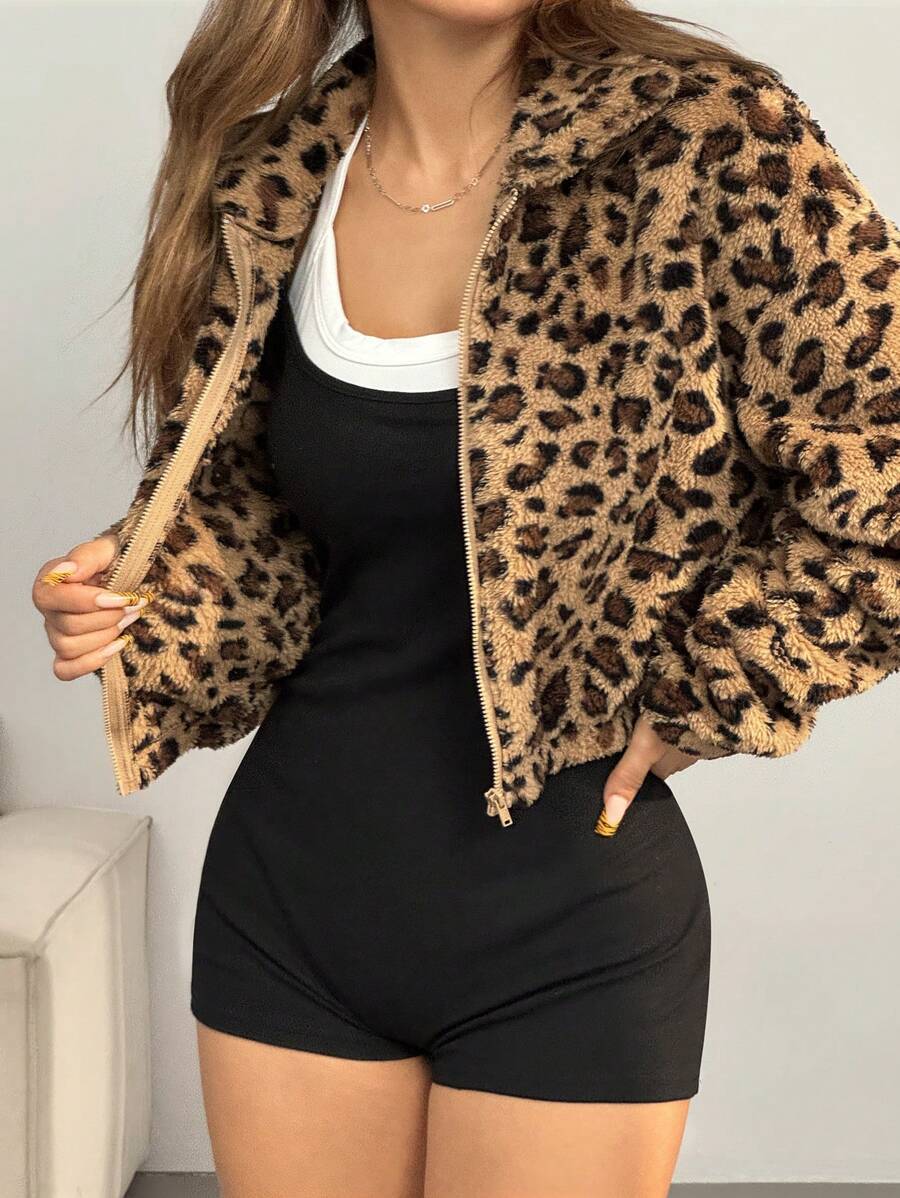 Verity | Womens Leopard Print Faux Fur Sleeveless Gilet Cropped Jacket - 1