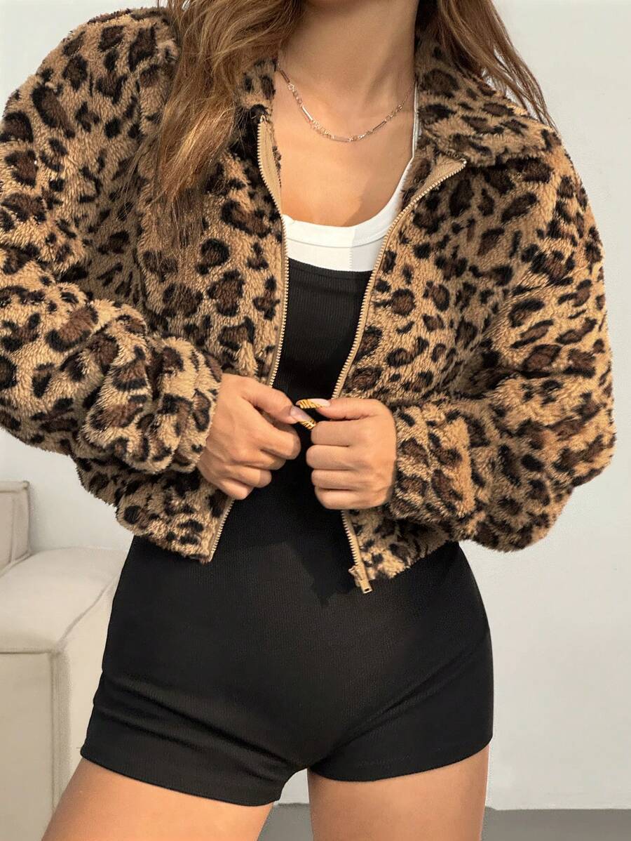 Verity | Womens Leopard Print Faux Fur Sleeveless Gilet Cropped Jacket - 4