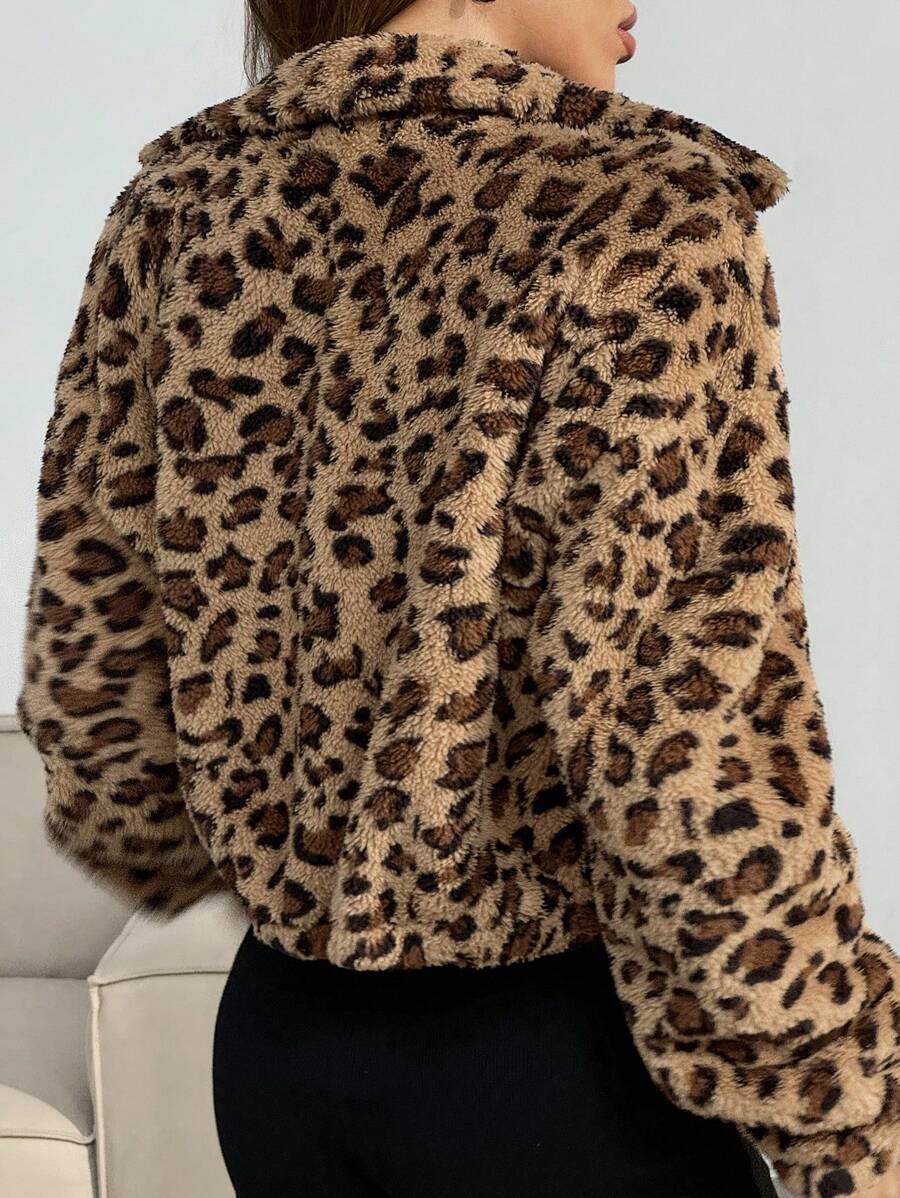Verity | Womens Leopard Print Faux Fur Sleeveless Gilet Cropped Jacket - Brown