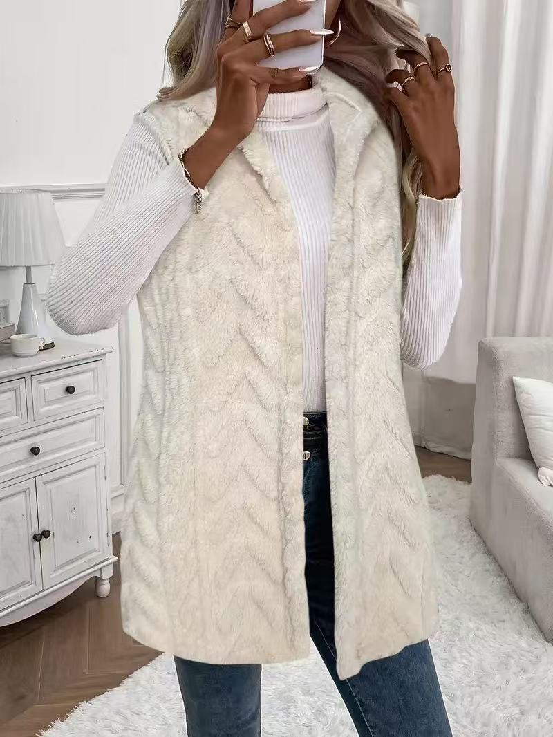 Verity | Womens Sherpa Hooded Long Fleece Vest, Milky White