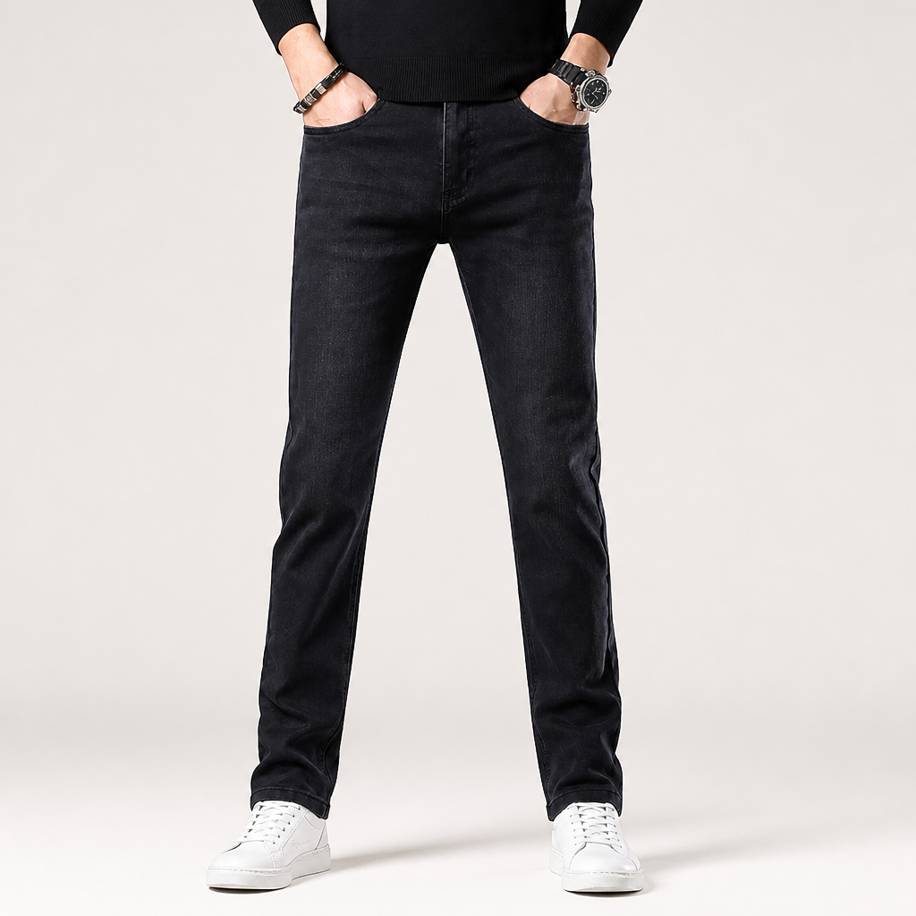 Vesper | Mens Straight Leg Loose Fit Stretch Baggy Casual Jeans, Black