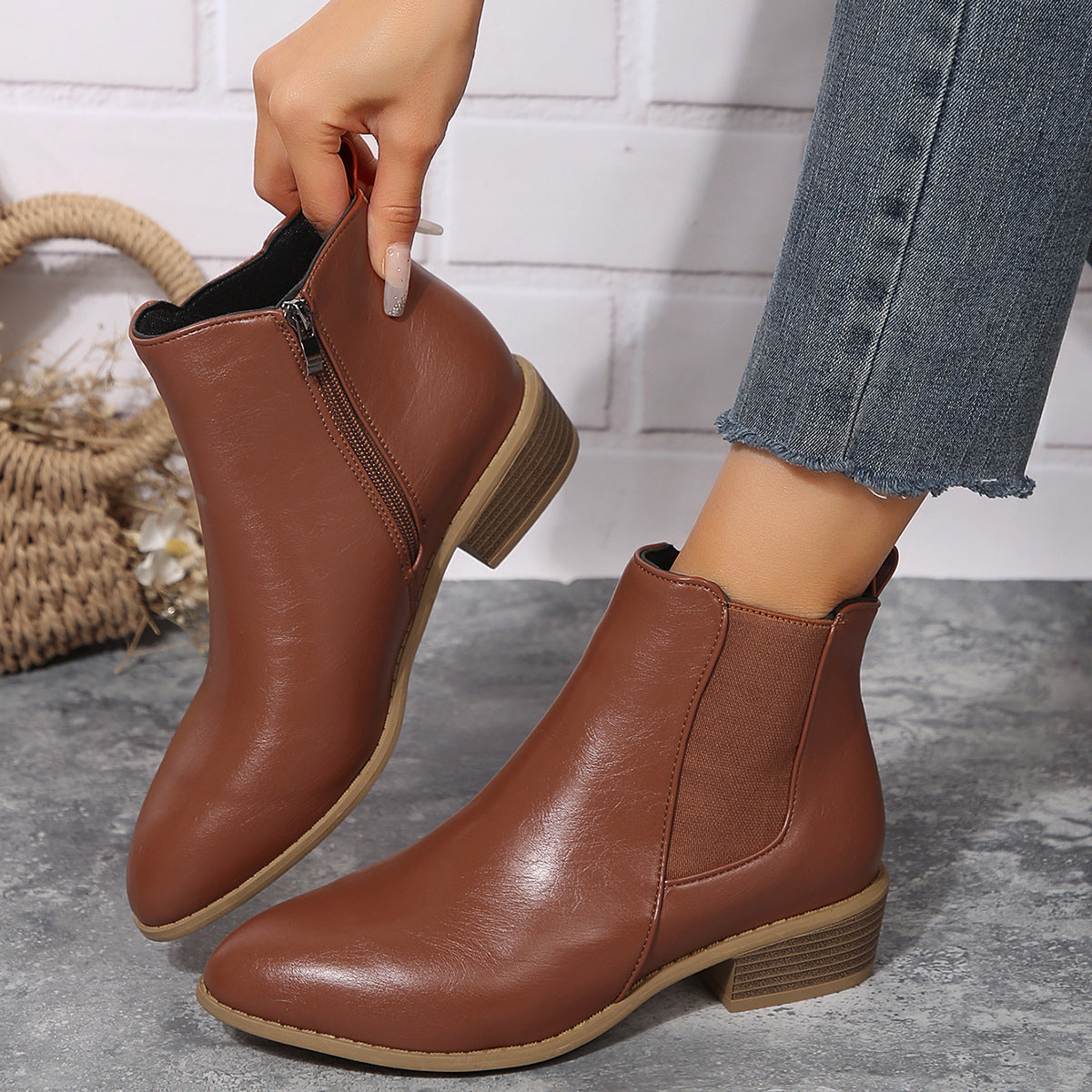 Vesper | Womens Square Heel Side Zip Pointed Ankle Suede Boots - 12
