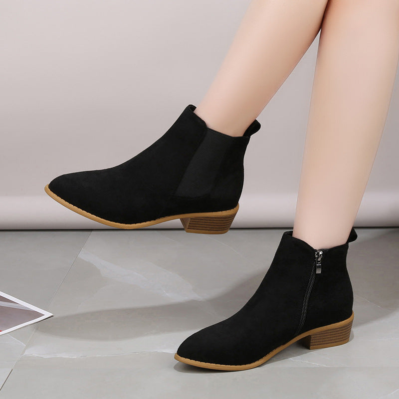 Vesper | Womens Square Heel Side Zip Pointed Ankle Suede Boots - 2