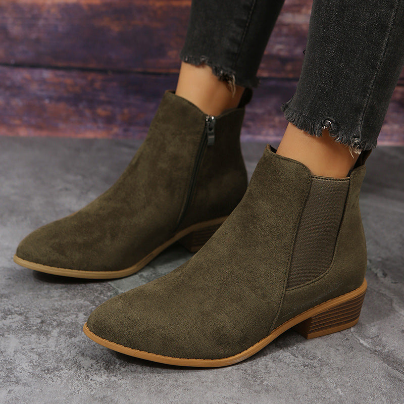 Vesper | Womens Square Heel Side Zip Pointed Ankle Suede Boots - 4