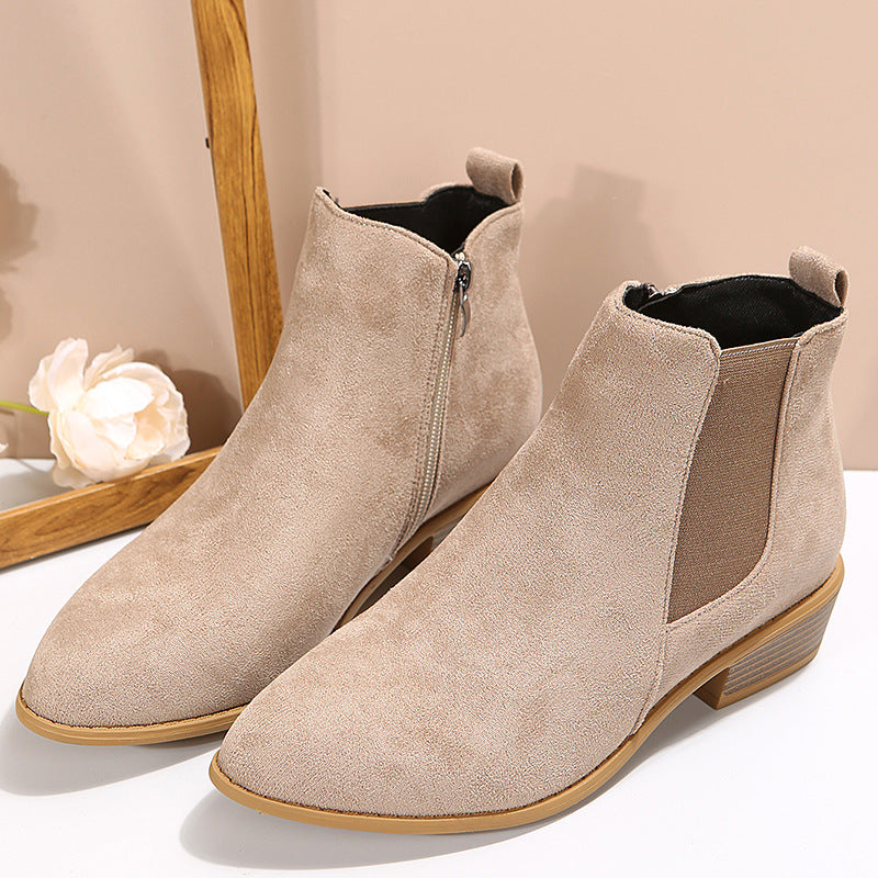 Vesper | Womens Square Heel Side Zip Pointed Ankle Suede Boots - 7