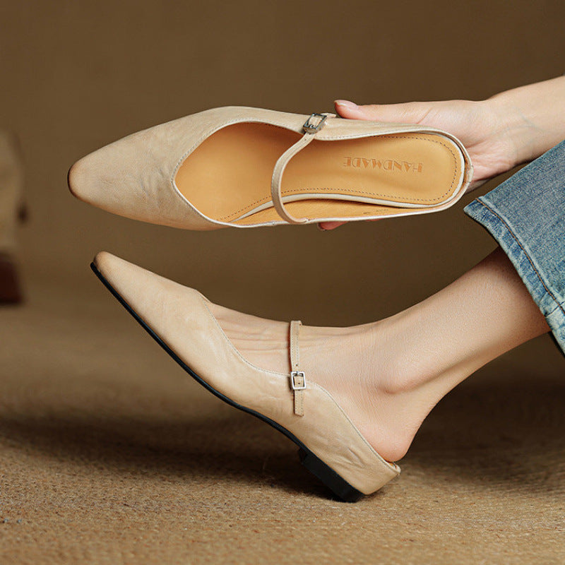 Vianne | Womens Genuine Leather Toe Post Flat Black Sandals - 2