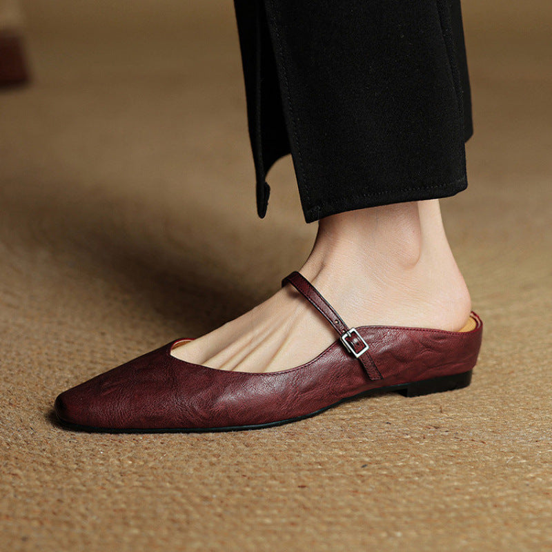 Vianne | Womens Genuine Leather Toe Post Flat Black Sandals - 7