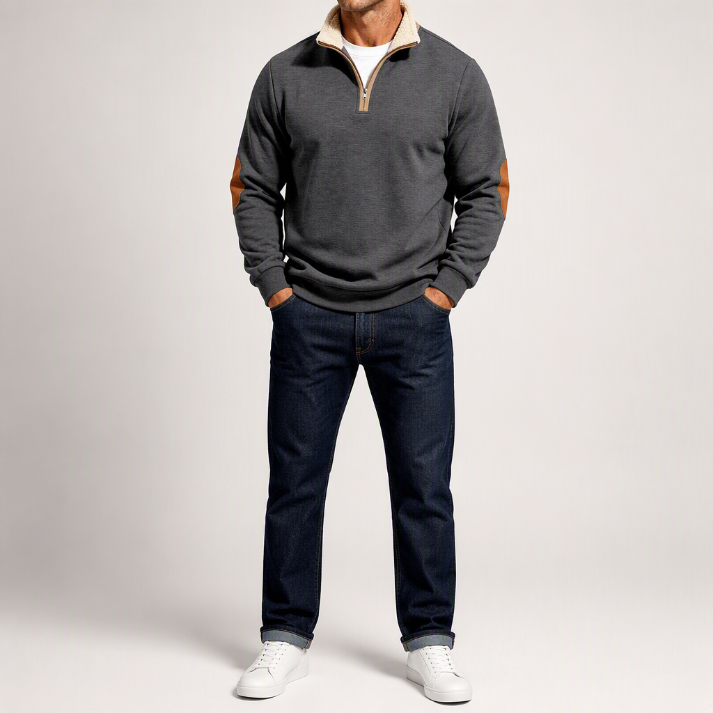 Viggo | Mens Half Zip Fleece Sweatshirt Long Sleeve Top, charcoal grey