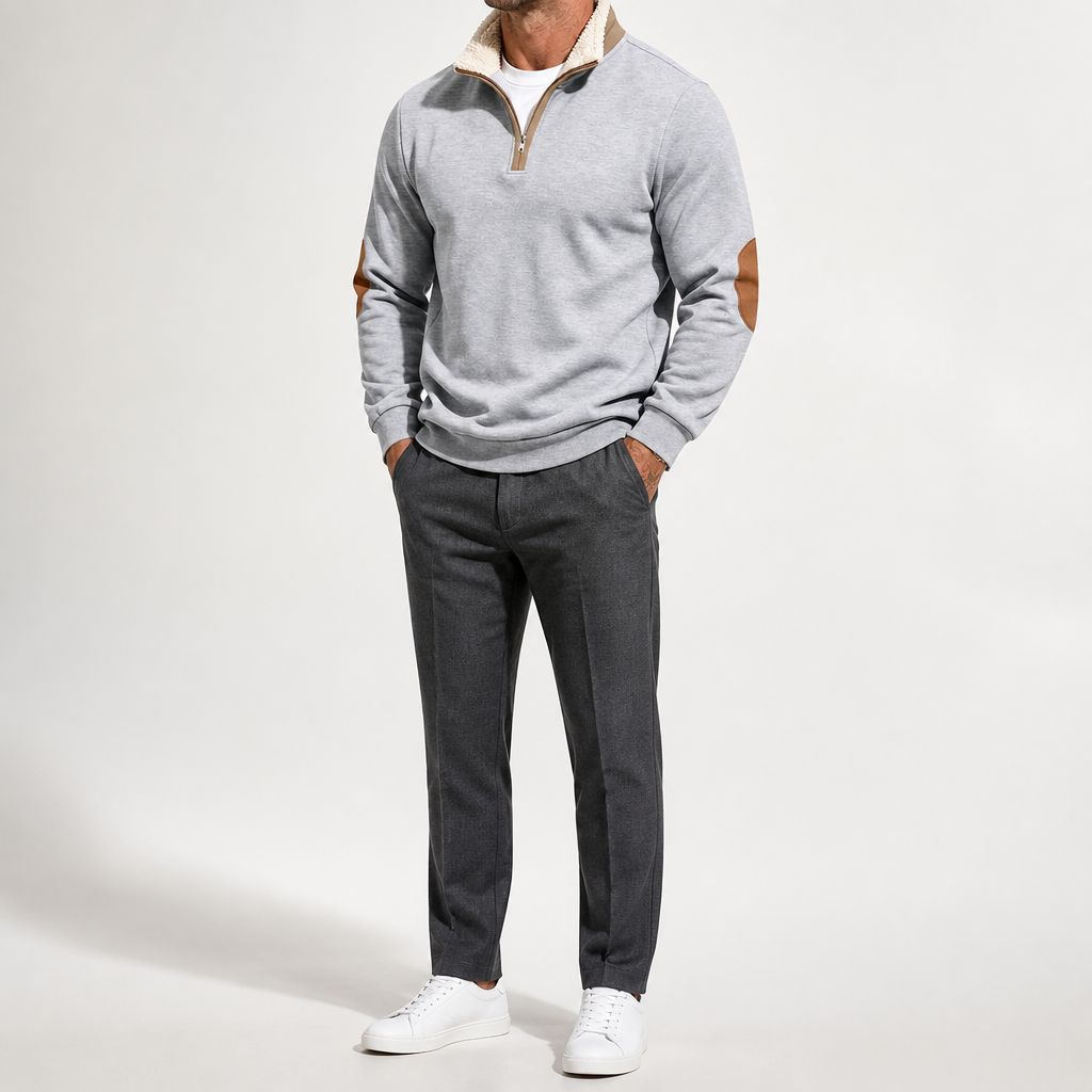 Viggo | Mens Half Zip Fleece Sweatshirt Long Sleeve Top, light grey