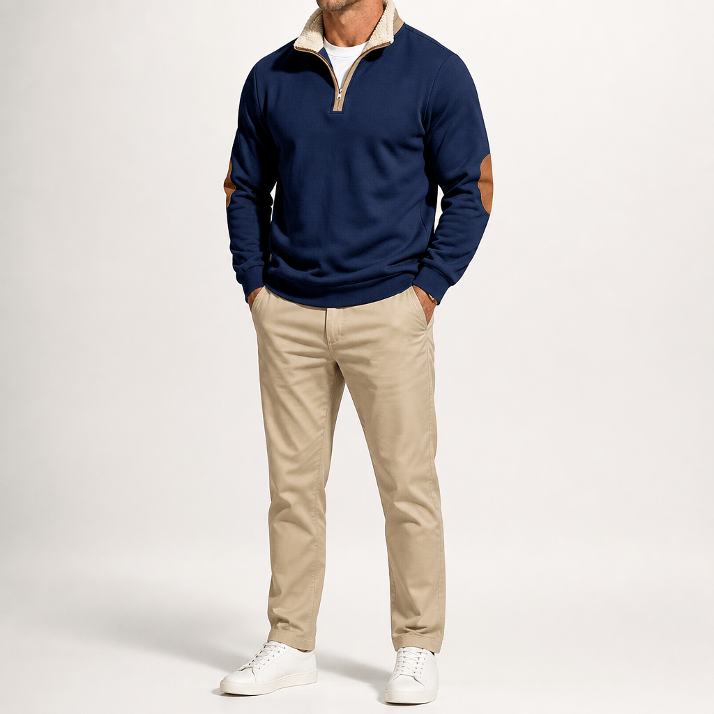 Viggo | Mens Half Zip Fleece Sweatshirt Long Sleeve Top, Navy