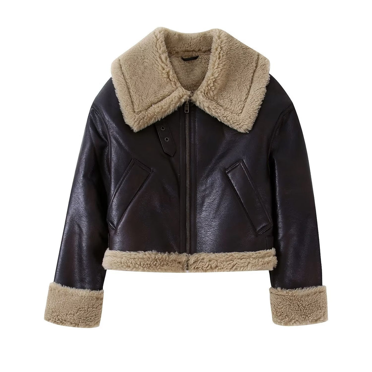 Vivienne | Womens Faux Fur Zip Jacket - Brown