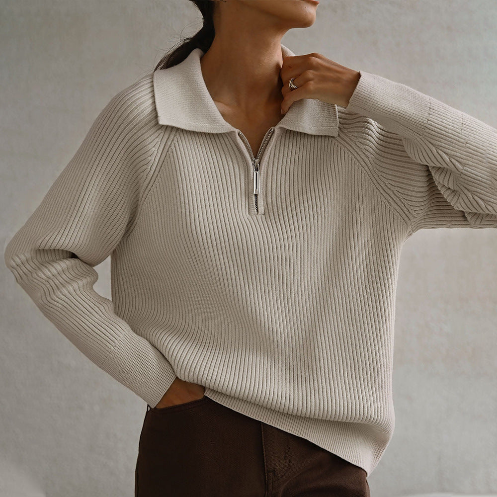 Vivienne | Womens Quarter Zip Knit Sweater, Apricot
