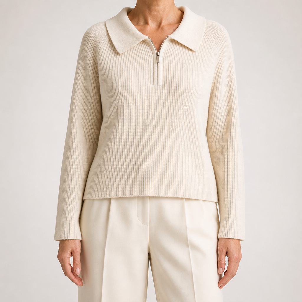 Vivienne | Womens Quarter Zip Knitted Jumper, Apricot