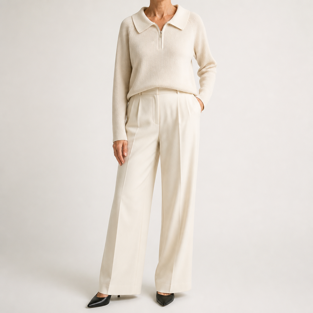 Vivienne | Womens Quarter Zip Knitted Jumper, Apricot