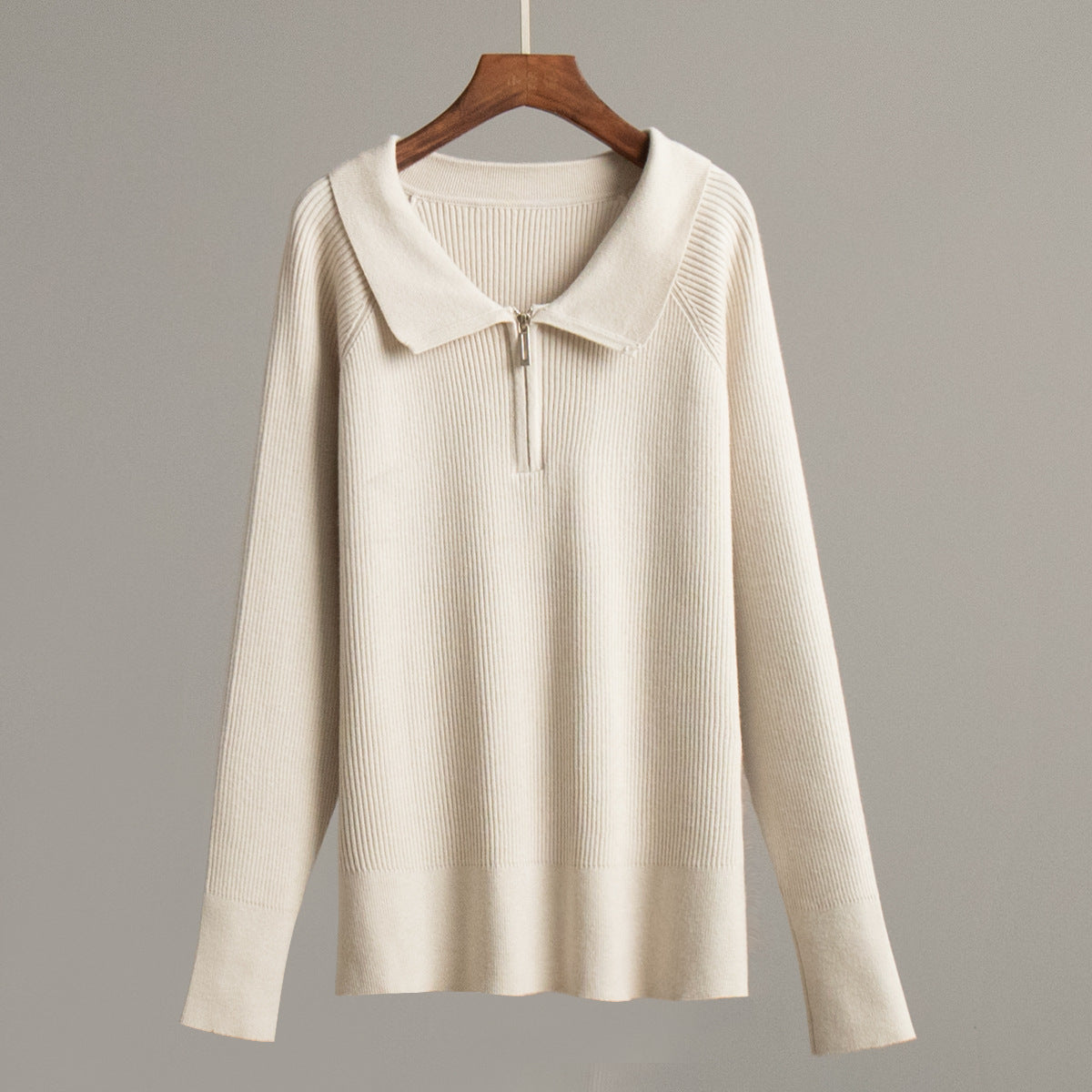 Vivienne | Womens Quarter Zip Knit Sweater, Apricot